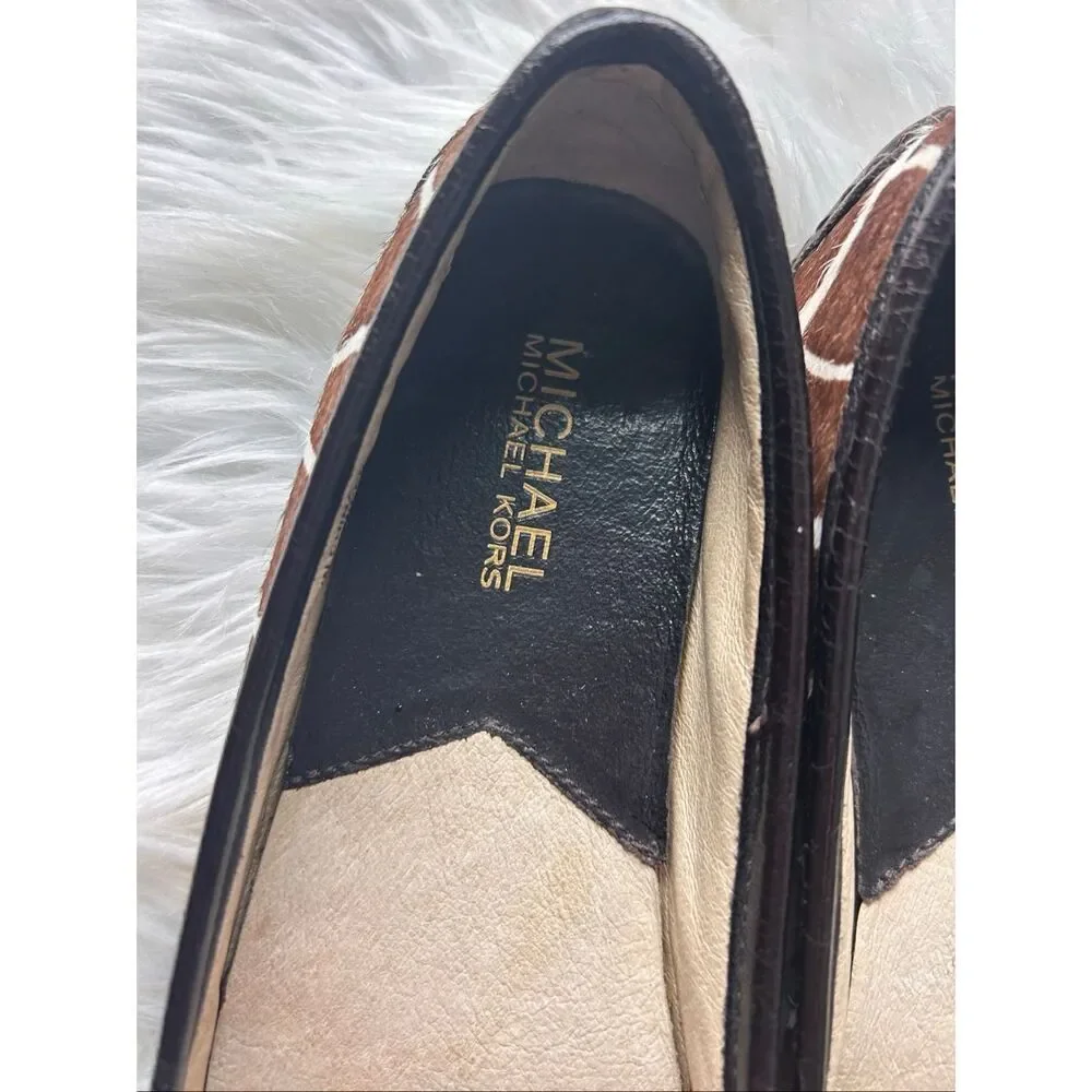 Michael Kors Brown Leopard Print Calf Hair Flat Ballet Shoe Sz 6M Logo